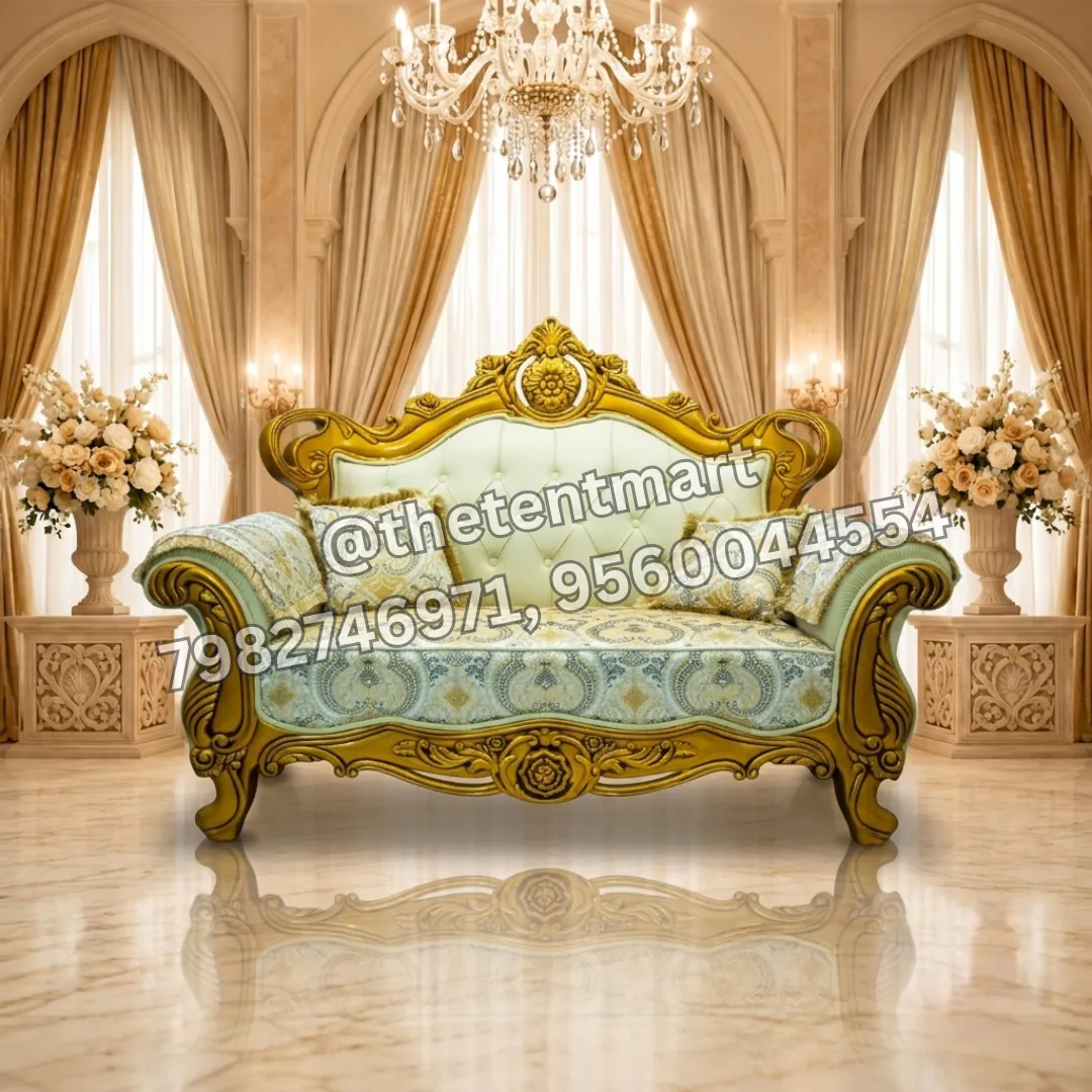 Crown Shape Back White and Gold Premium Cushion Wedding Jaimala Sofa, product code MWS-001A