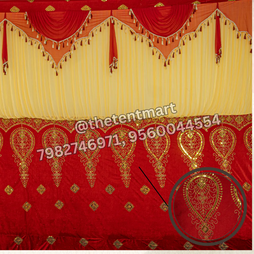 Traditional Design Red and Yellow Velvet Curtain, product code CT-381